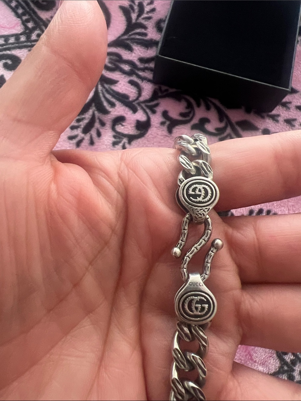 Gucci Silver-Tone GG Pave Cuban Link Necklace - Picture 3 of 4